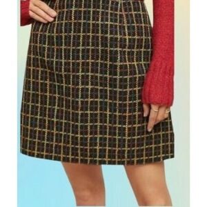 Anthropologie Hutch Windowpane Mini Skirt Tweed Size M Medium Brown Zipper